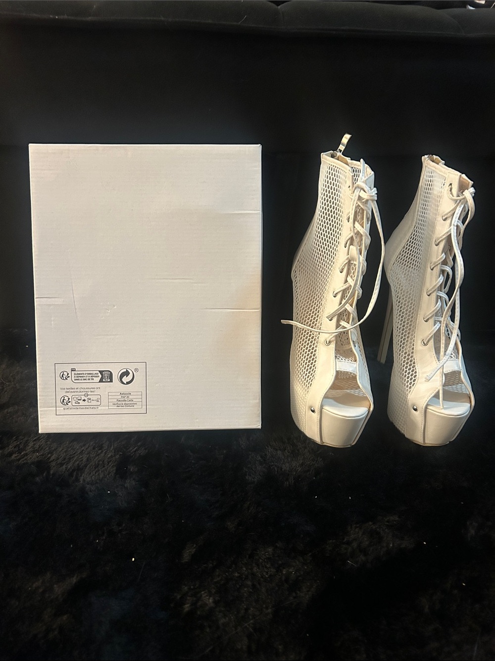 SHEIN White Lace-Up Mesh Platform Heels